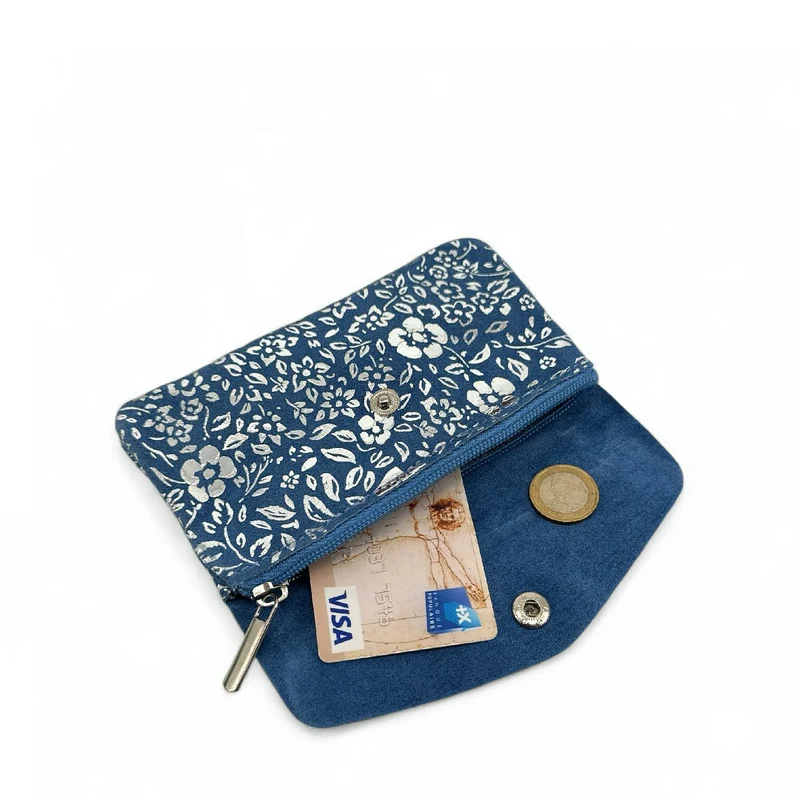 Pochette porte-monnaie en daim COMPO BLOOM Bleu denim
