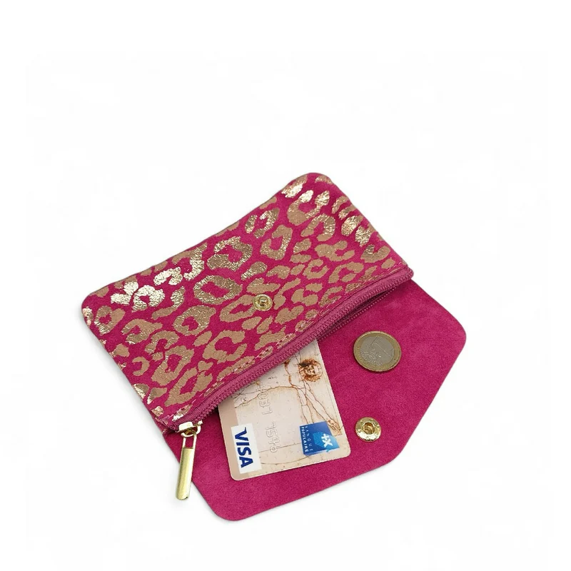 Pochette porte-monnaie en daim COMBI LEO Rose fuchsia