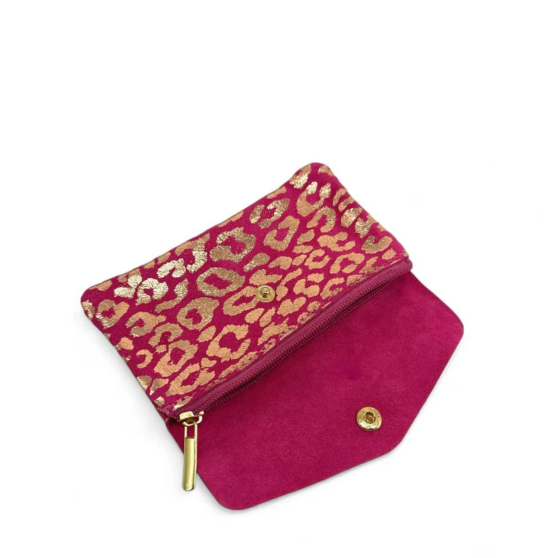 Pochette porte-monnaie en daim COMBI LEO Rose fuchsia