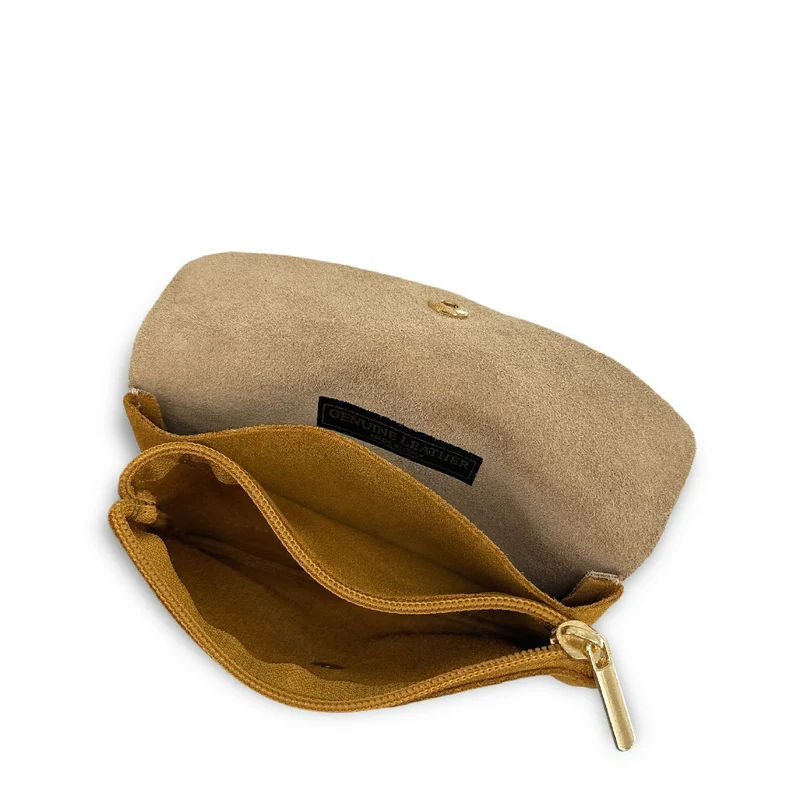Pochette porte-monnaie en daim et cuir irisé COMBI Camel clair
