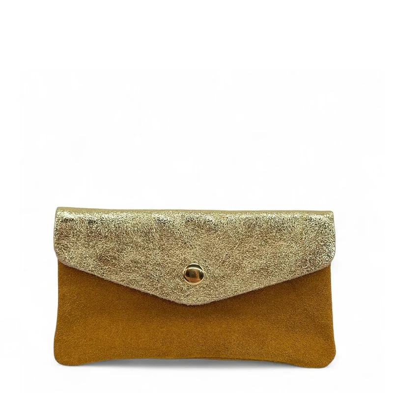 Pochette porte-monnaie en daim et cuir irisé COMBI Camel clair