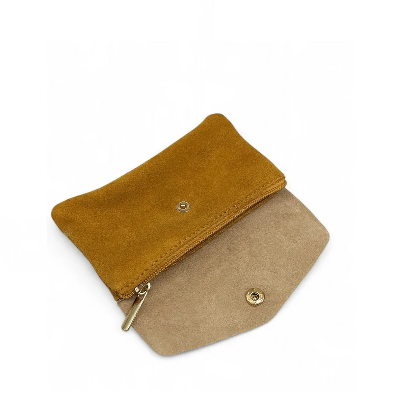 Pochette porte-monnaie en daim et cuir irisé COMBI Camel clair
