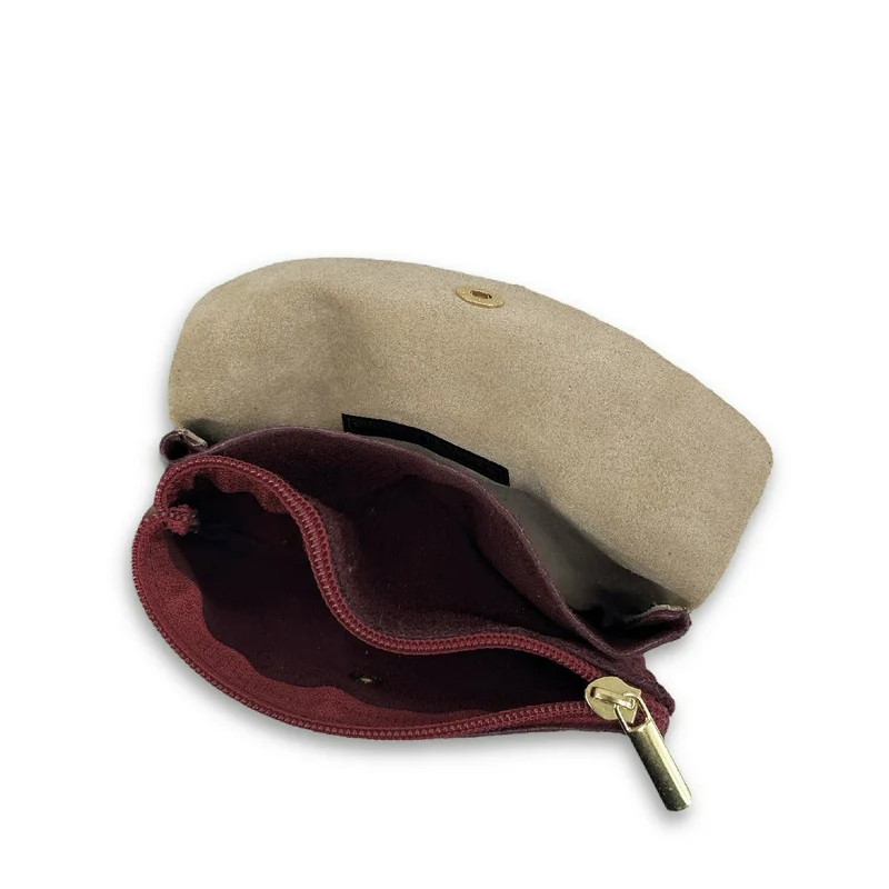 Pochette porte-monnaie en daim et cuir irisé COMBI Bordeaux