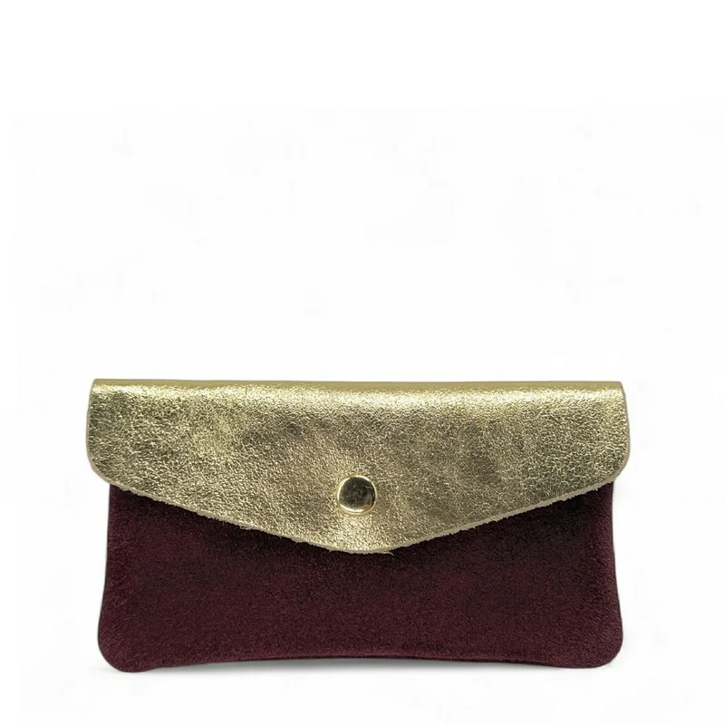 Pochette porte-monnaie en daim et cuir irisé COMBI Bordeaux