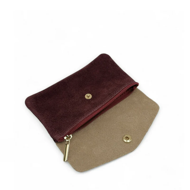 Pochette porte-monnaie en daim et cuir irisé COMBI Bordeaux