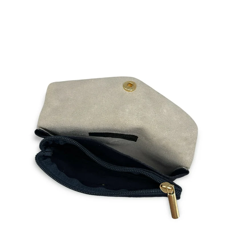 Pochette porte-monnaie en daim et cuir irisé COMBI Bleu marine
