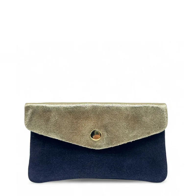 Pochette porte-monnaie en daim et cuir irisé COMBI Bleu marine