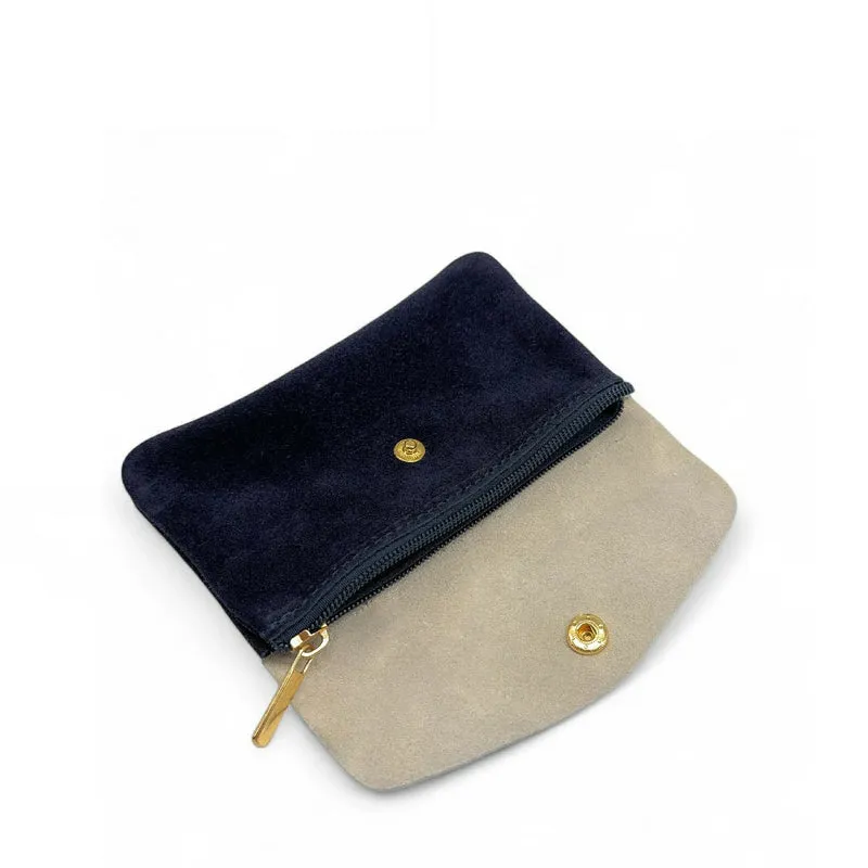 Pochette porte-monnaie en daim et cuir irisé COMBI Bleu marine