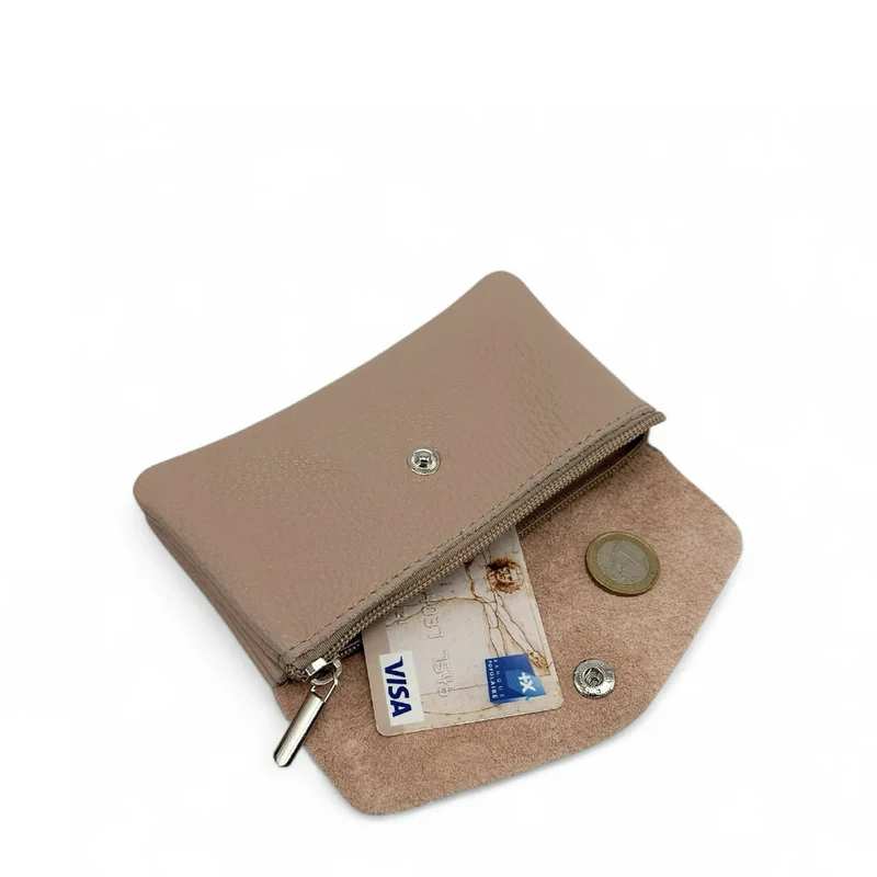 Pochette porte-monnaie en cuir grainé COMPO Rose nude