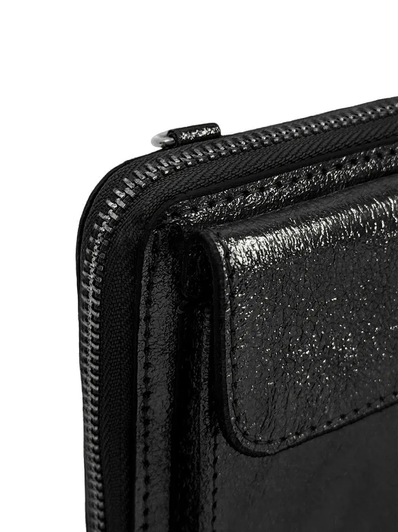Sac portefeuille à bandoulière en cuir irisé CITY Noir irisé