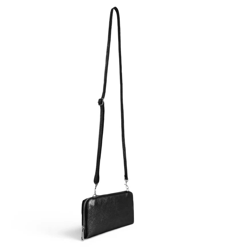 Sac portefeuille à bandoulière en cuir irisé CITY Noir irisé