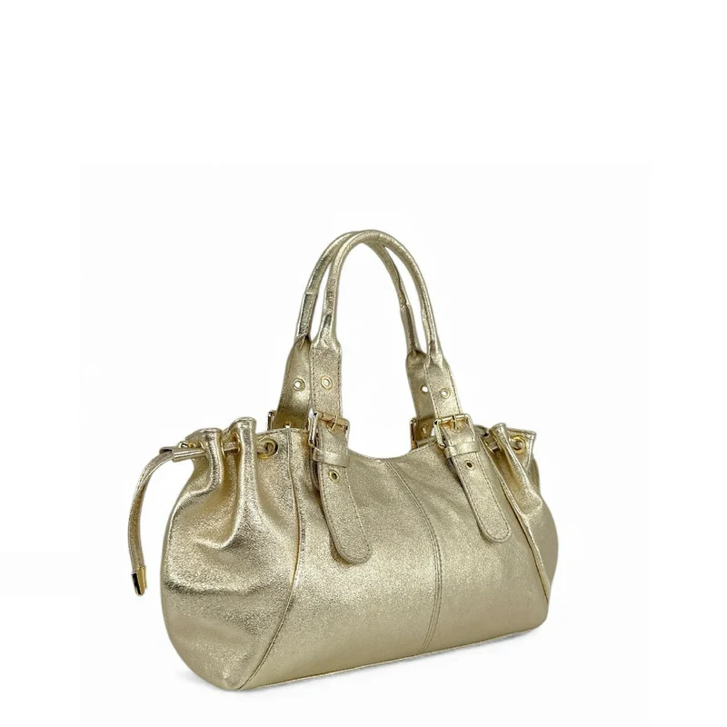 Sac bowling en cuir métallisé PRINCESSE GLOW Or pâle