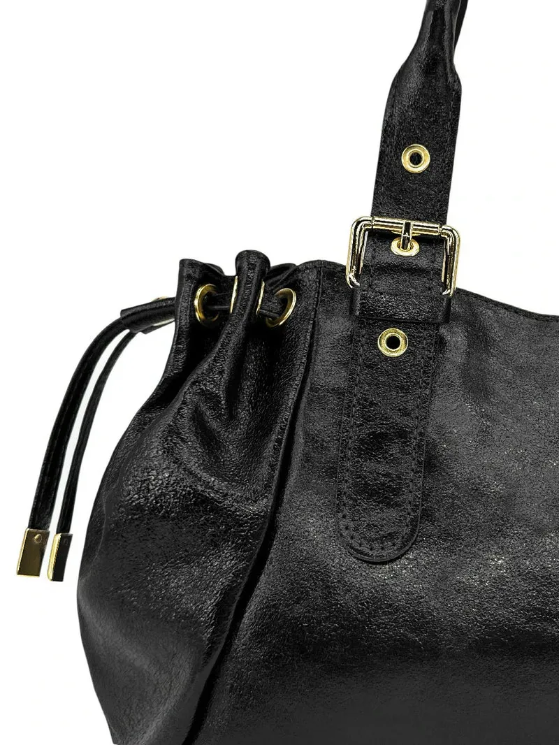 Sac bowling en cuir métallisé PRINCESSE GLOW Noir irisé