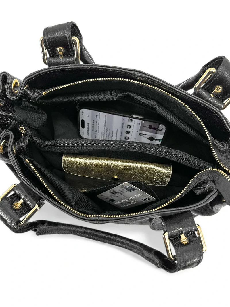 Sac bowling en cuir métallisé PRINCESSE GLOW Noir irisé