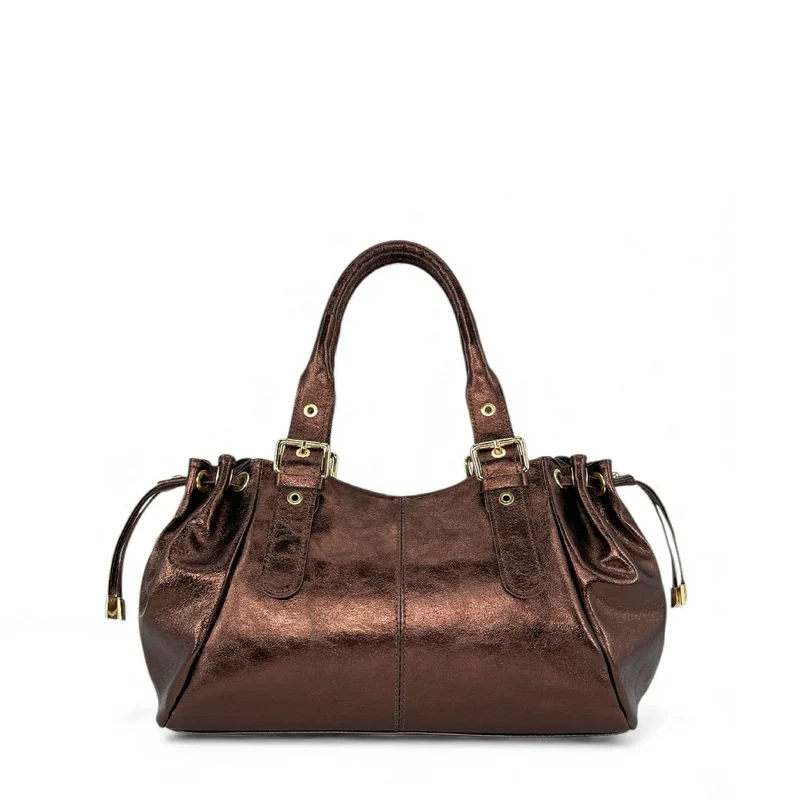 Sac bowling en cuir métallisé PRINCESSE GLOW Chocolat irisé