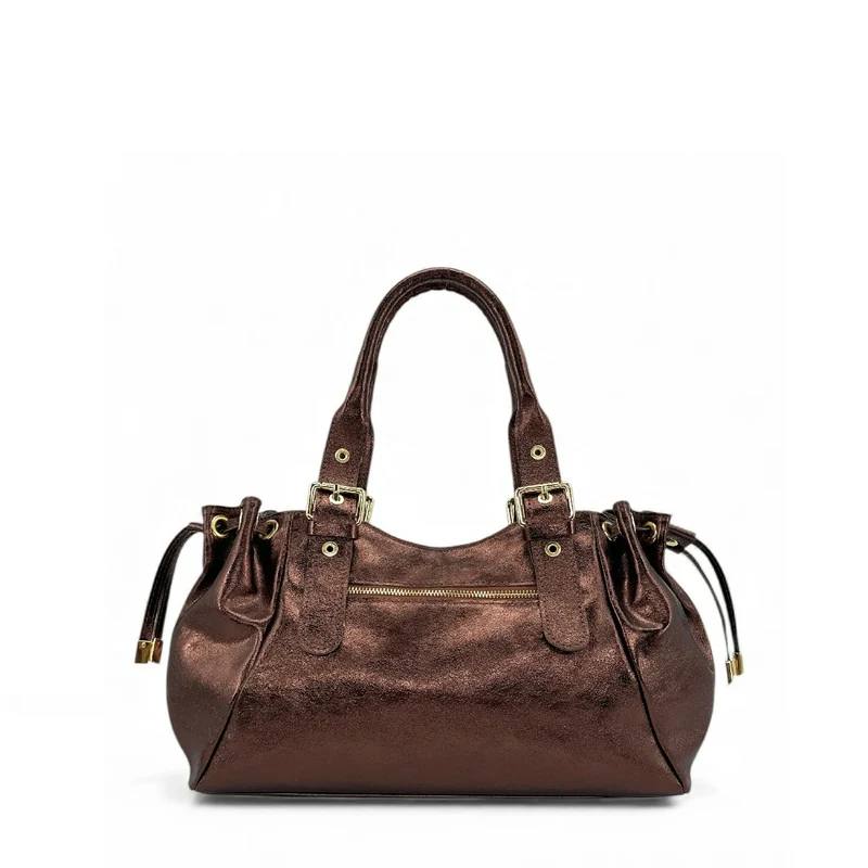 Sac bowling en cuir métallisé PRINCESSE GLOW Chocolat irisé