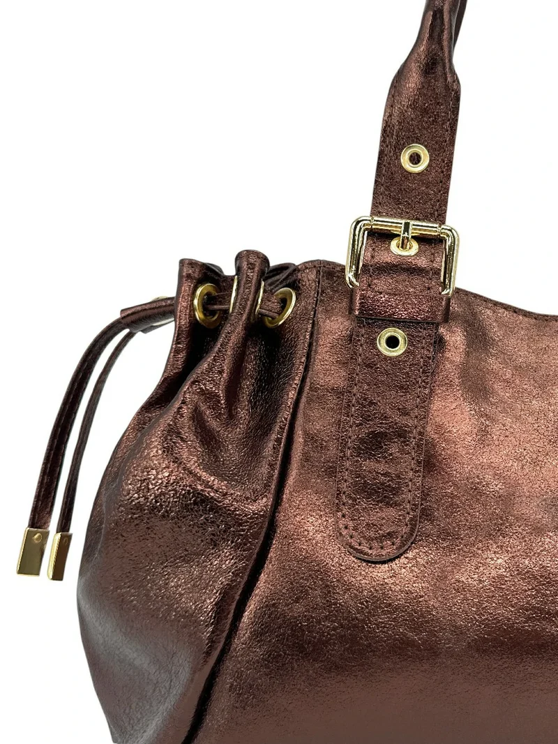 Sac bowling en cuir métallisé PRINCESSE GLOW Chocolat irisé