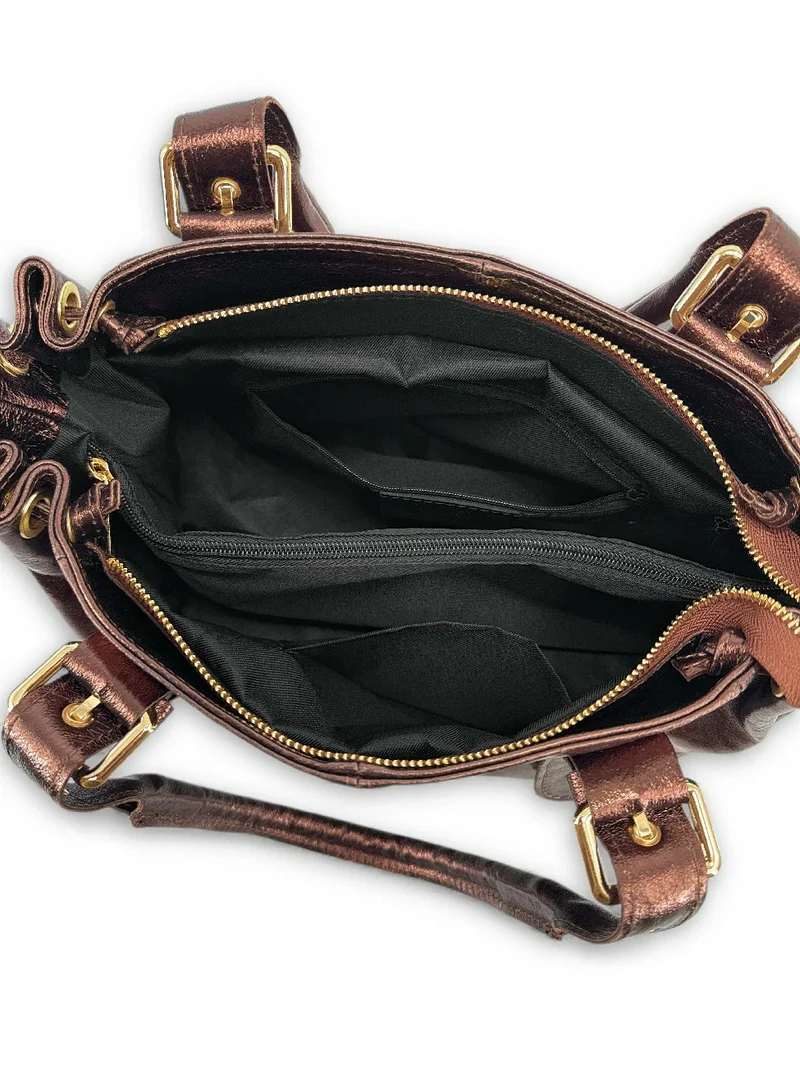 Sac bowling en cuir métallisé PRINCESSE GLOW Chocolat irisé
