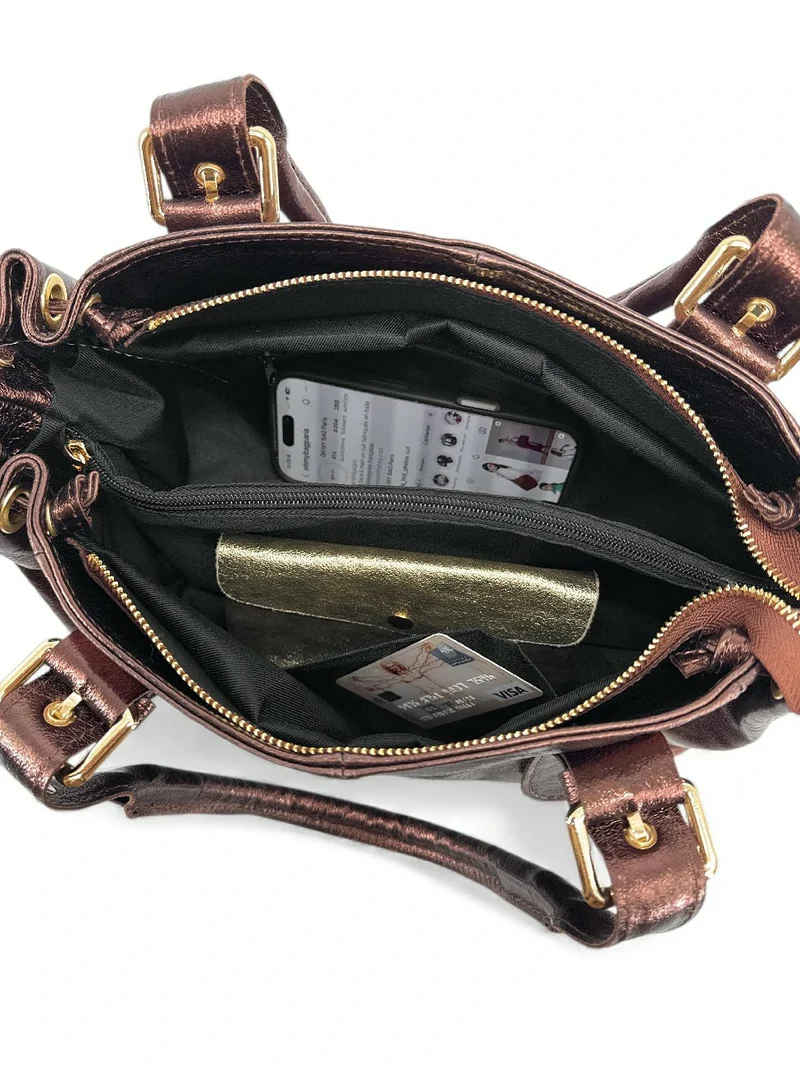 Sac bowling en cuir métallisé PRINCESSE GLOW Chocolat irisé