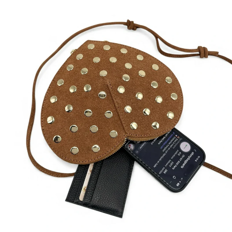 Mini sac bijou en daim C'LOVE Camel foncé