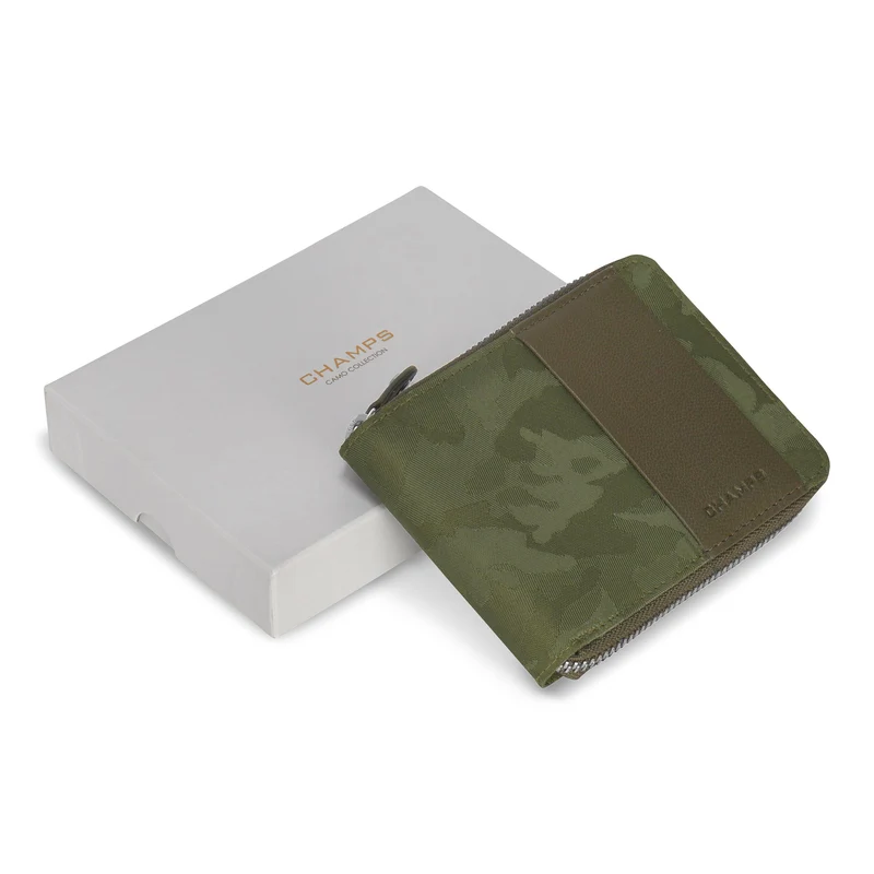 Camo / Leather Zip Around Wallet *Drop Ship*