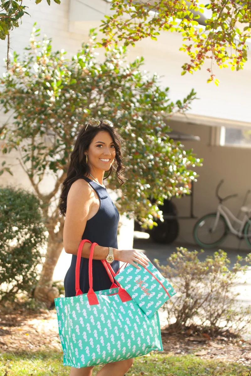 Mint Seahorse Tote Bag - Personalized