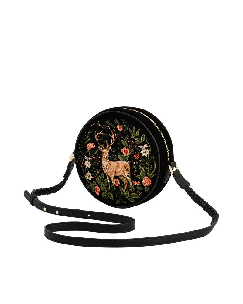 Black Embroidered Circle Bag