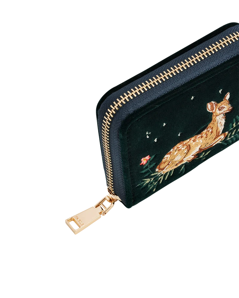 Green Fawn Embroidered Purse Small