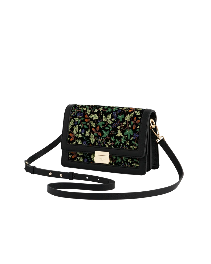 Black Embroidered Foldover Bag