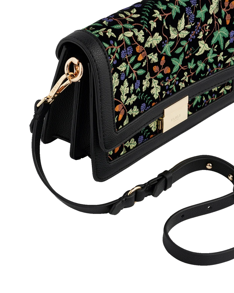 Black Embroidered Foldover Bag