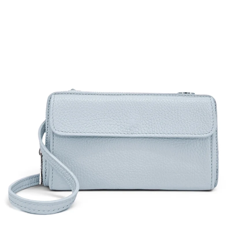 Sac portefeuille à bandoulière en cuir grainé CITY Bleu pastel