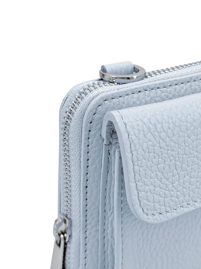 Sac portefeuille à bandoulière en cuir grainé CITY Bleu pastel