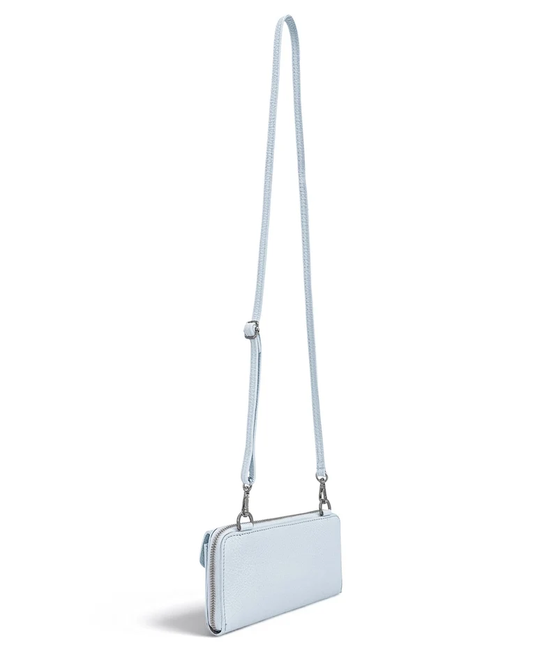 Sac portefeuille à bandoulière en cuir grainé CITY Bleu pastel
