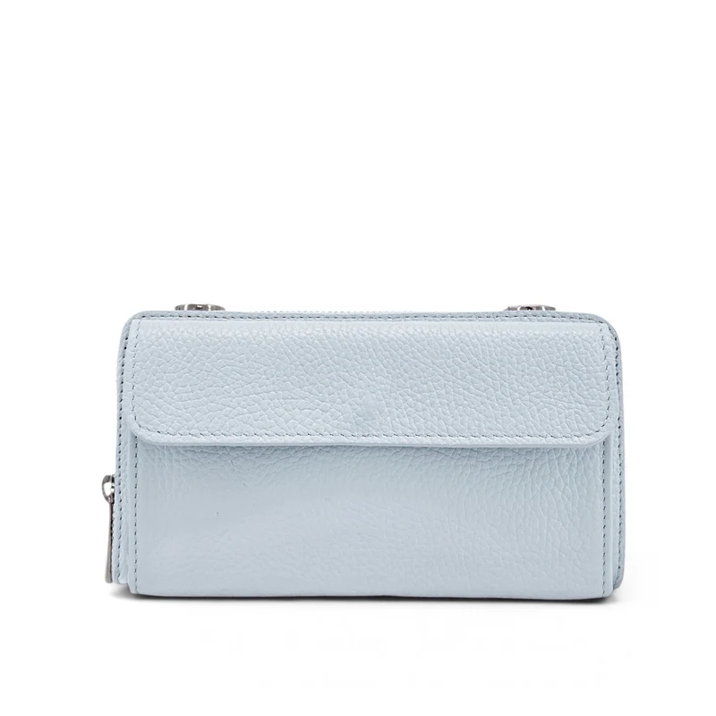 Sac portefeuille à bandoulière en cuir grainé CITY Bleu pastel