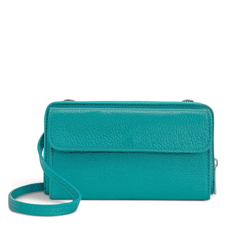 Sac portefeuille à bandoulière en cuir grainé CITY Bleu des mers du sud