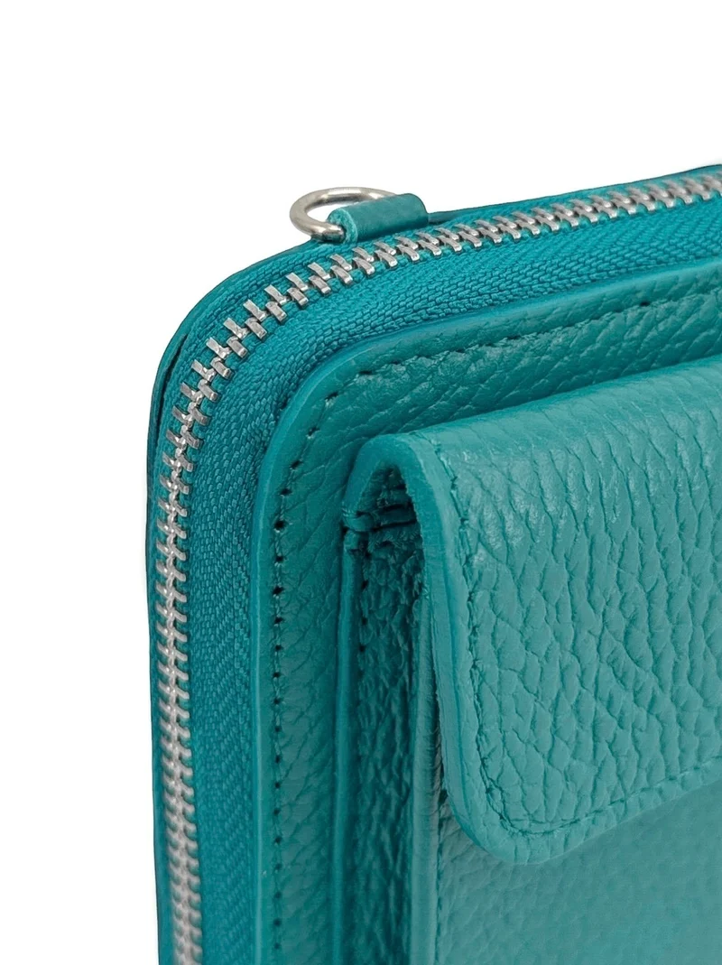 Sac portefeuille à bandoulière en cuir grainé CITY Bleu des mers du sud