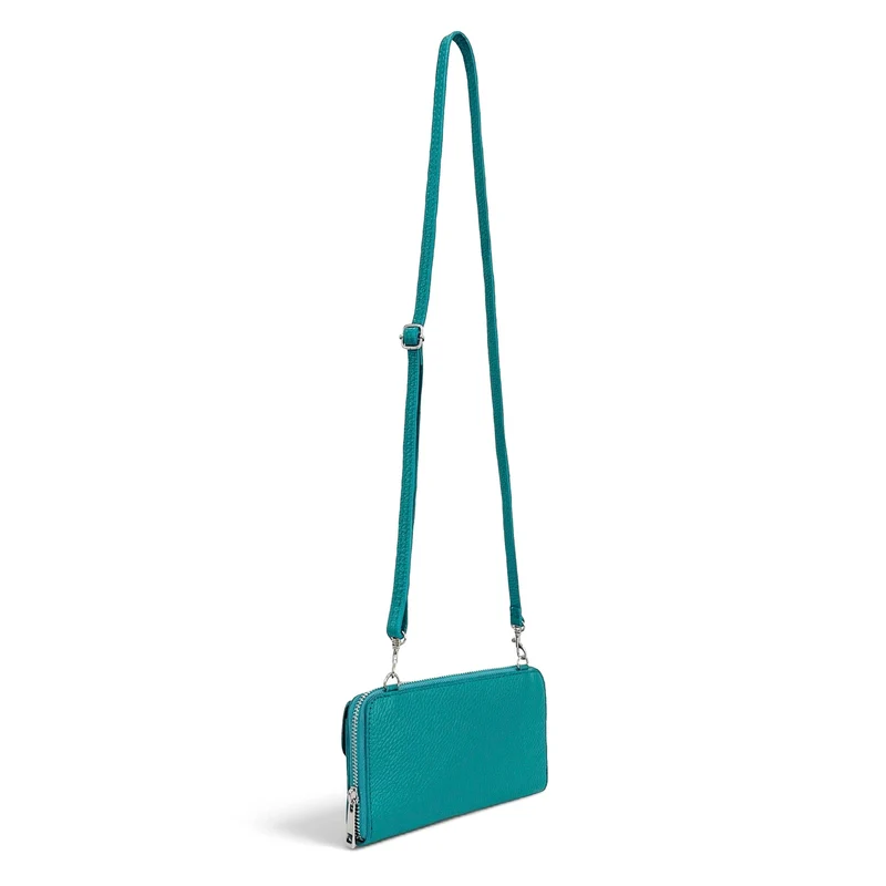 Sac portefeuille à bandoulière en cuir grainé CITY Bleu des mers du sud