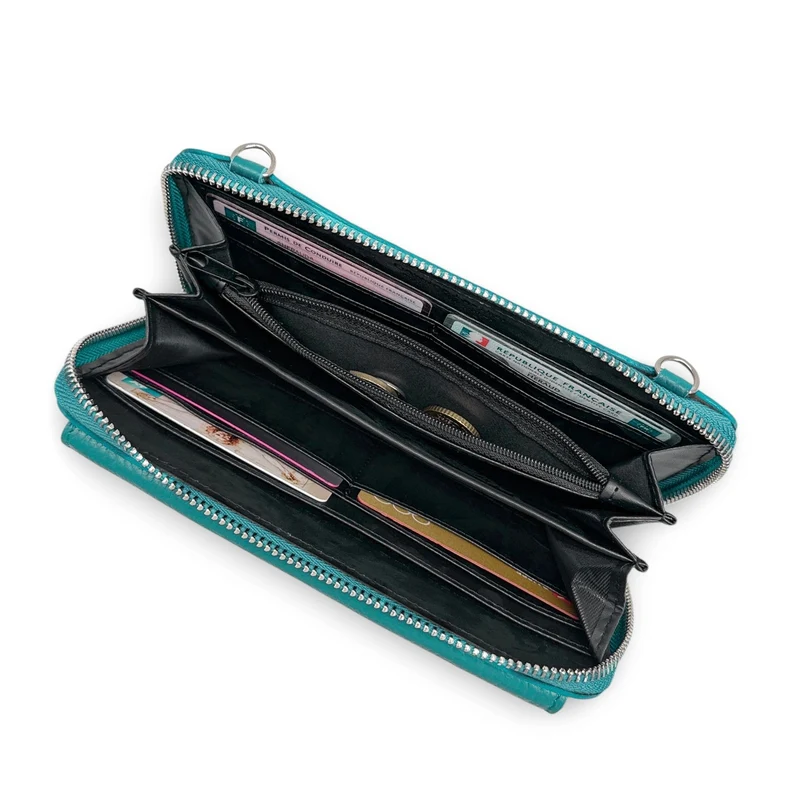 Sac portefeuille à bandoulière en cuir grainé CITY Bleu des mers du sud