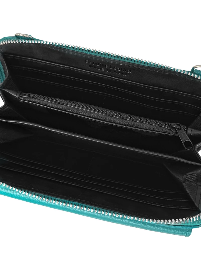 Sac portefeuille à bandoulière en cuir grainé CITY Bleu des mers du sud
