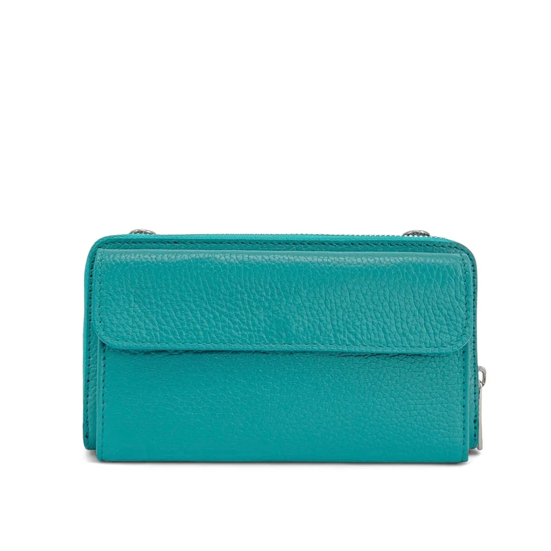 Sac portefeuille à bandoulière en cuir grainé CITY Bleu des mers du sud