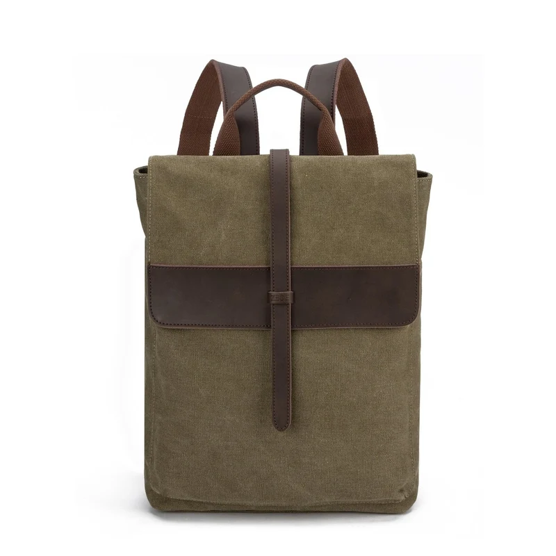 Sac à dos en toile et cuir BOTZARIS Vert olive