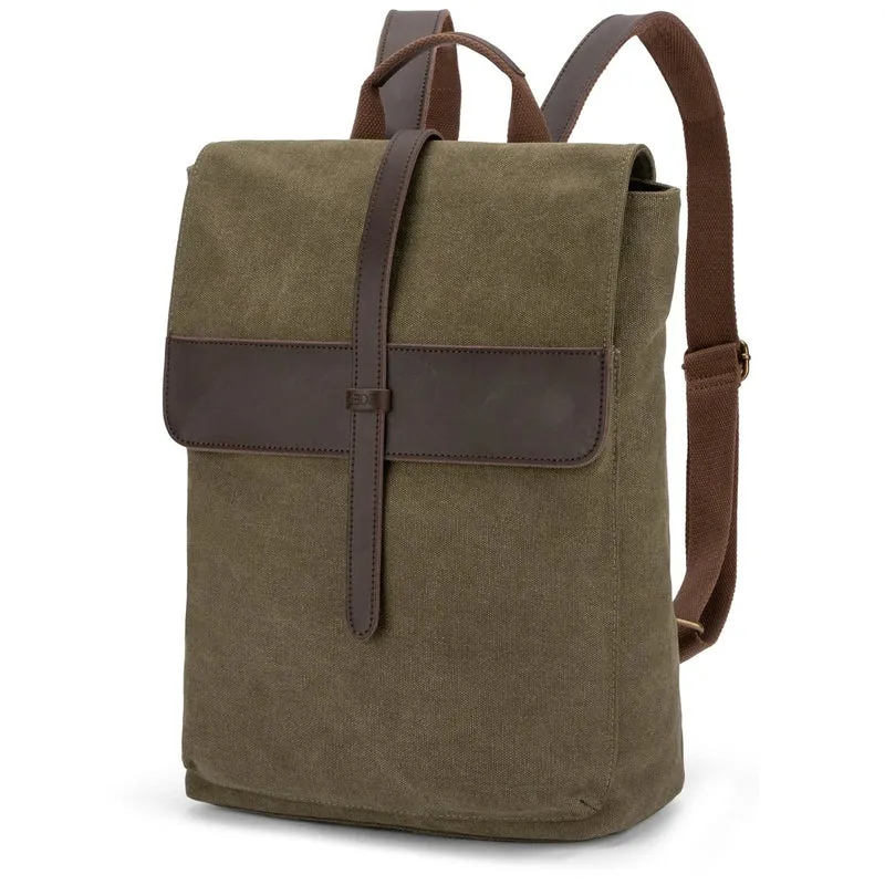 Sac à dos en toile et cuir BOTZARIS Vert olive