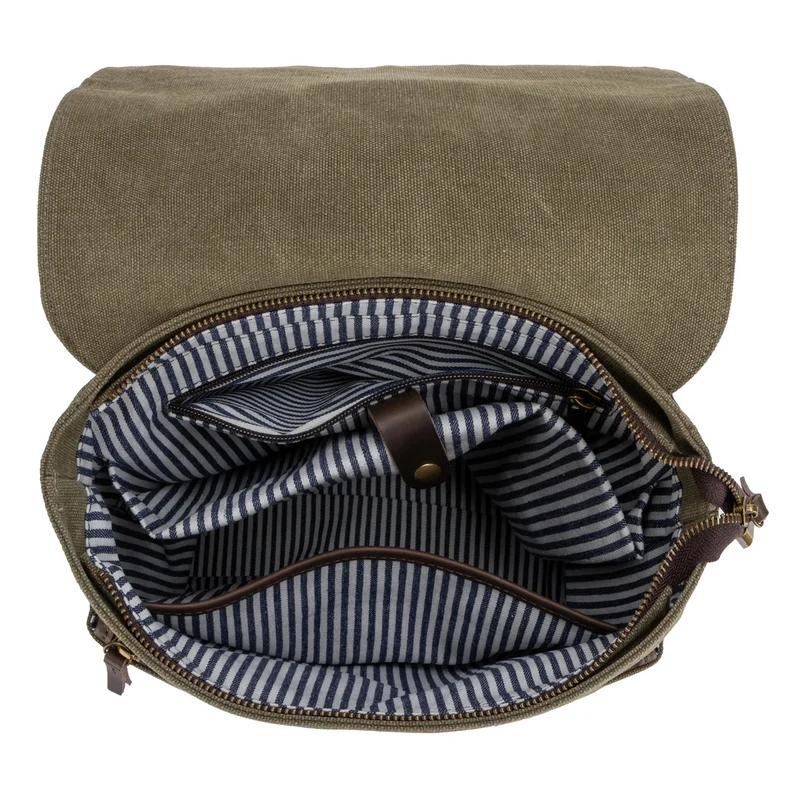 Sac à dos en toile et cuir BOTZARIS Vert olive
