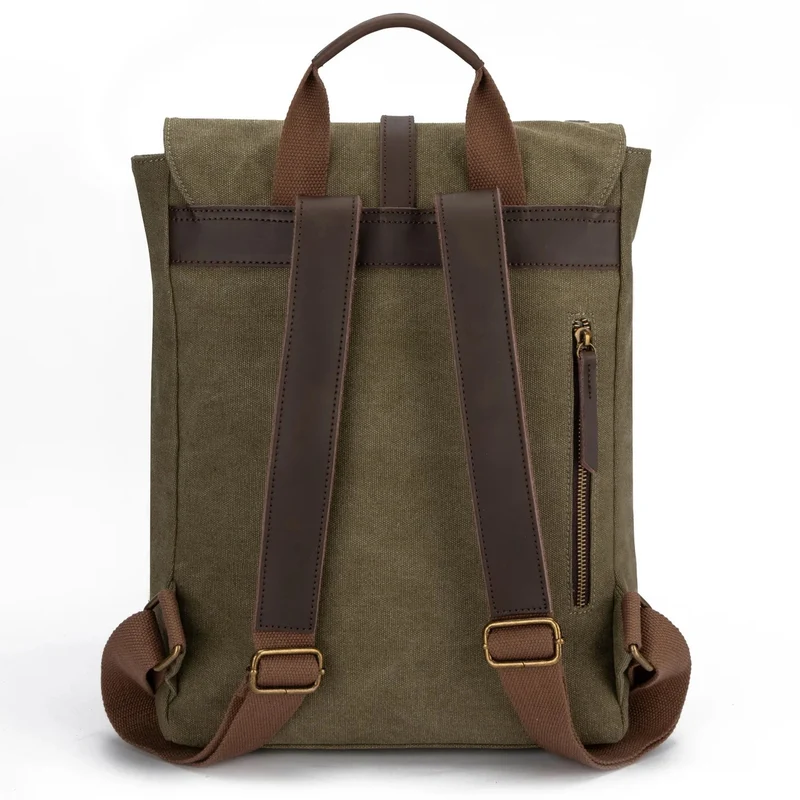 Sac à dos en toile et cuir BOTZARIS Vert olive
