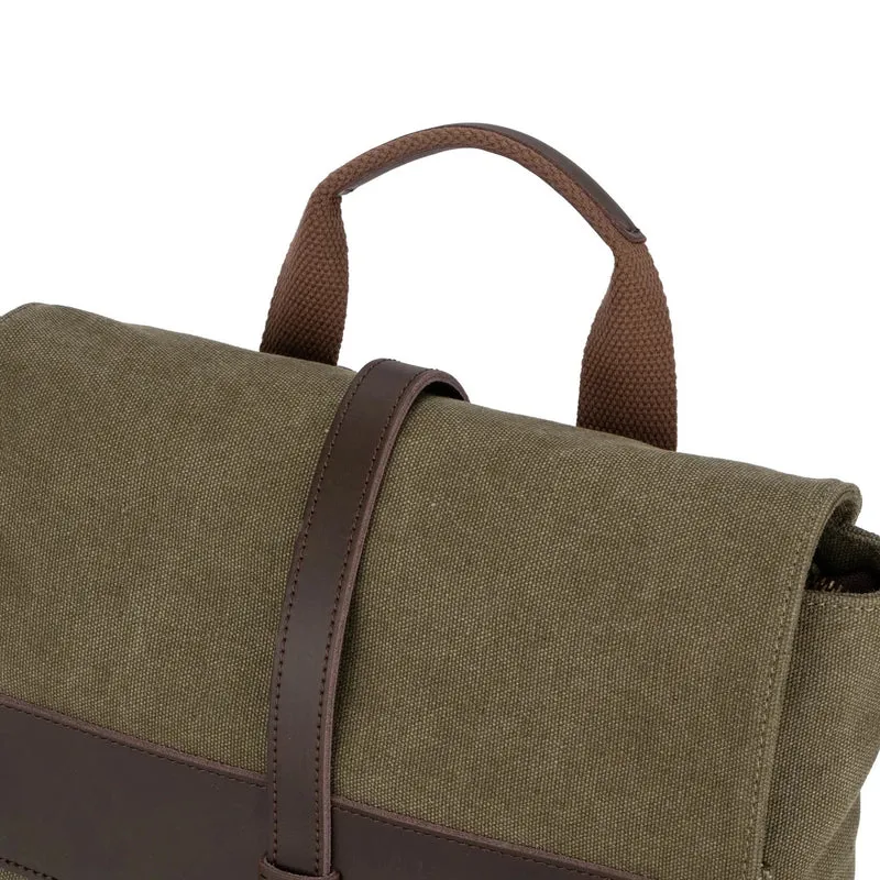Sac à dos en toile et cuir BOTZARIS Vert olive