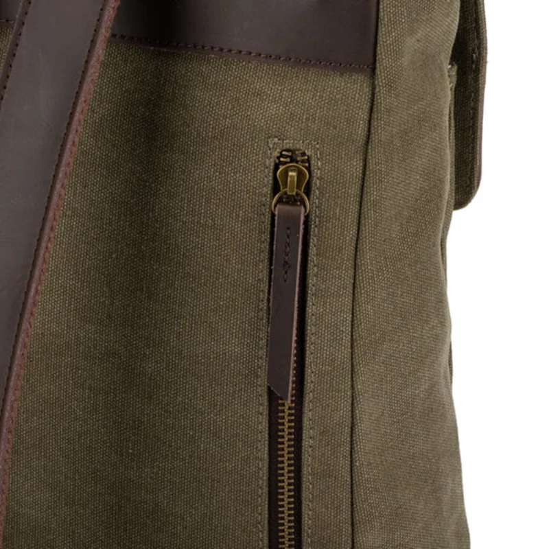 Sac à dos en toile et cuir BOTZARIS Vert olive