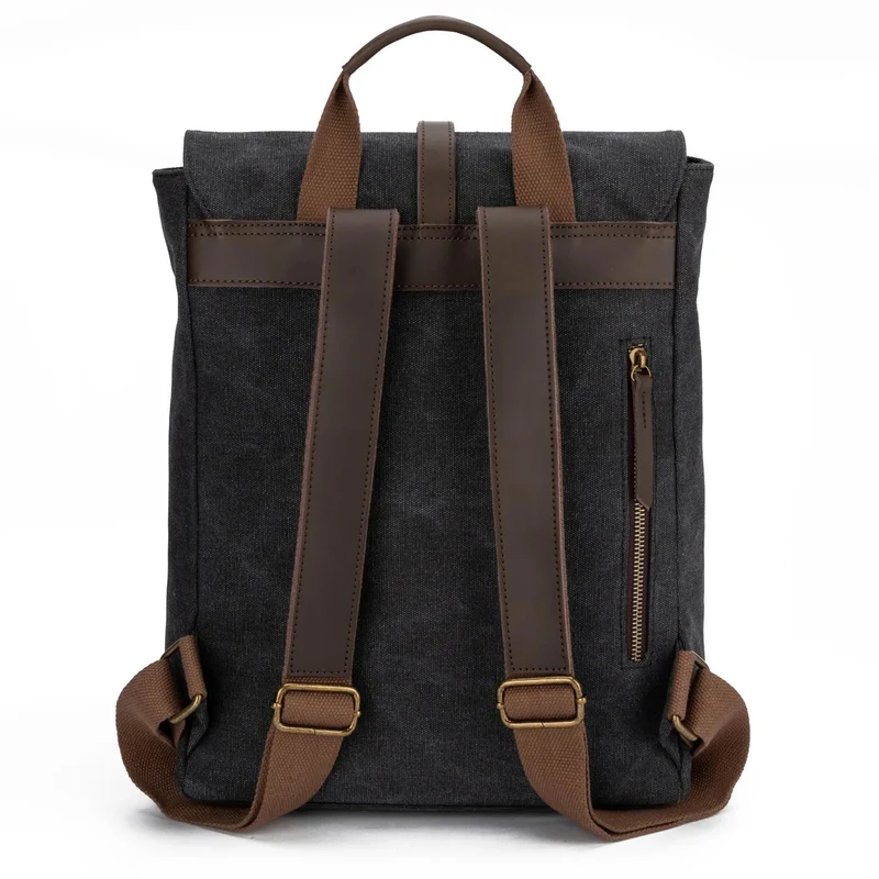 Sac à dos en toile et cuir BOTZARIS Noir