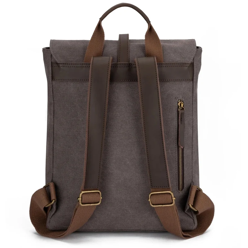 Sac à dos en toile et cuir BOTZARIS Gris taupé