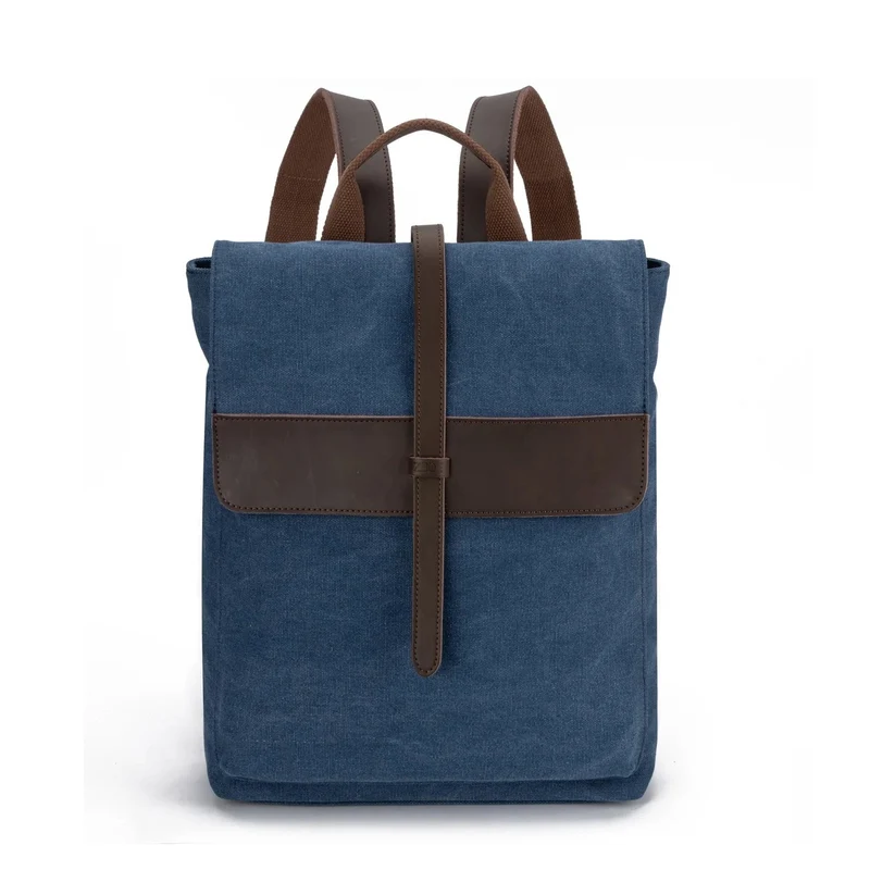 Sac à dos en toile et cuir BOTZARIS Bleu denim