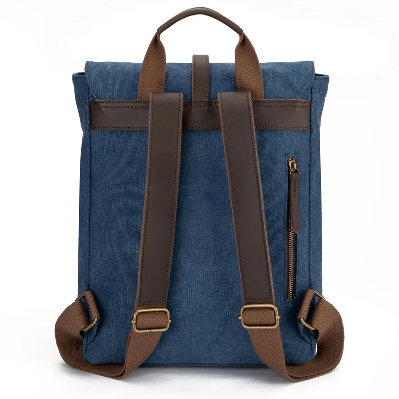 Sac à dos en toile et cuir BOTZARIS Bleu denim